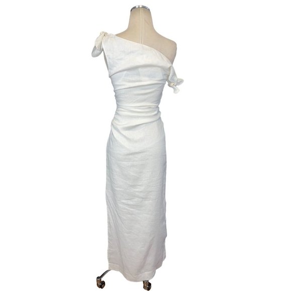 SIR. Bettina Tie Midi Dress in Ivory XSmall New Womens Linen Off the Shoulder - Picture 8 of 16